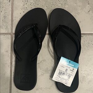 Reef Black Cushion Stargazer Sandals with Glitter Straps